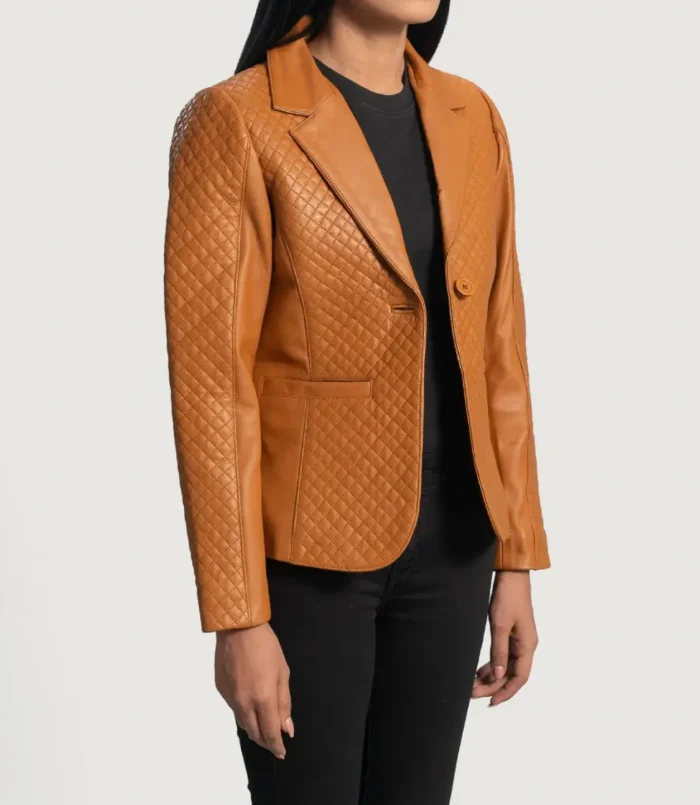 Women's Brown Cora Quilted Leather Blazer