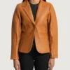 Women's Cora Quilted Brown Leather Blazer