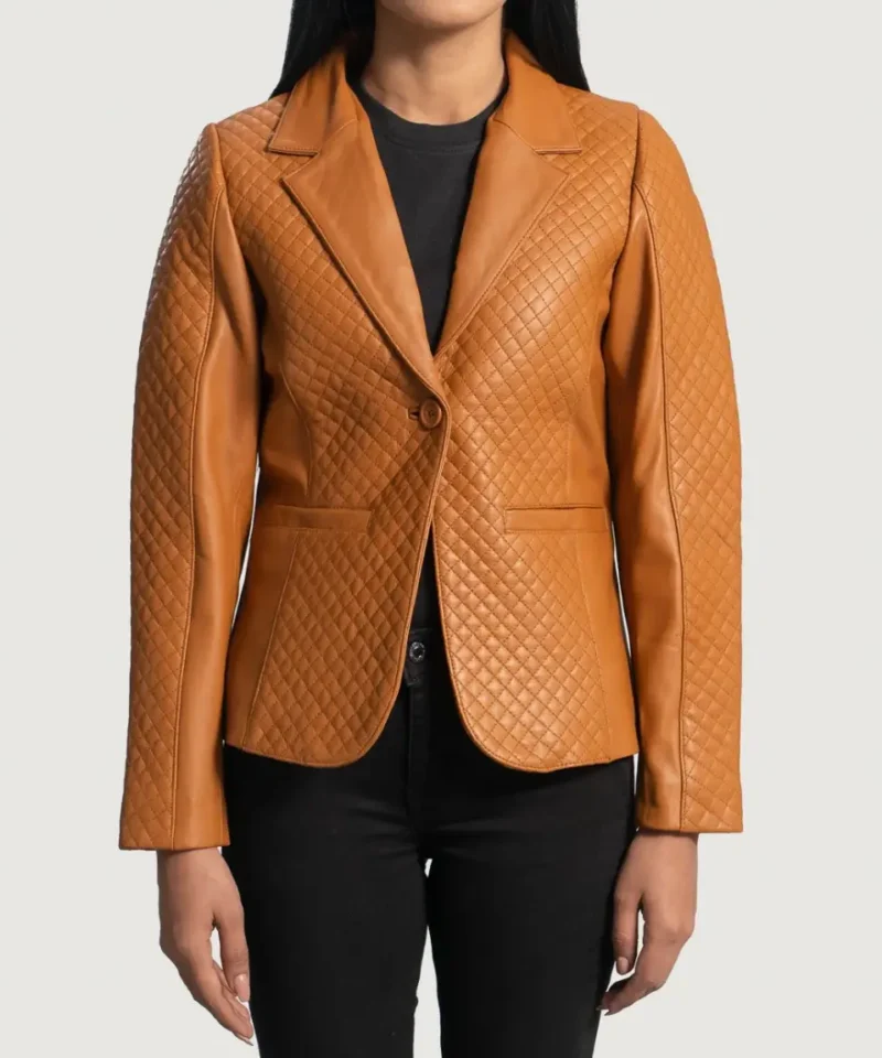 Women's Cora Quilted Brown Leather Blazer