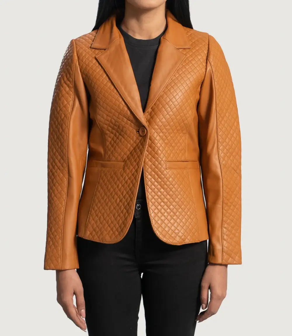 Women's Cora Quilted Brown Leather Blazer