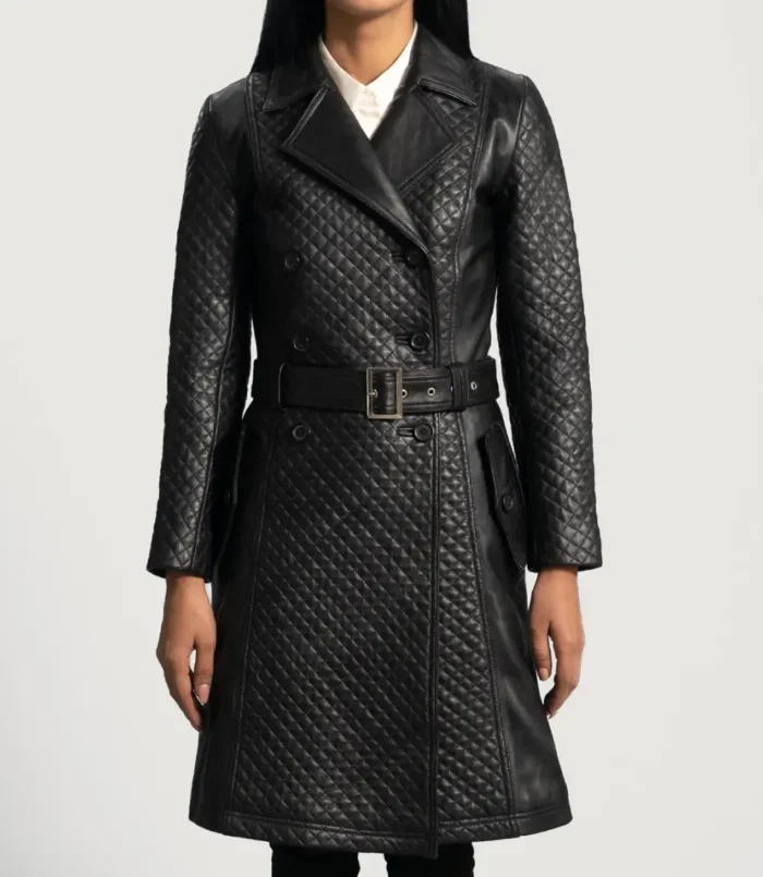 Women's Sweet Susan Black Leather Trench Coat