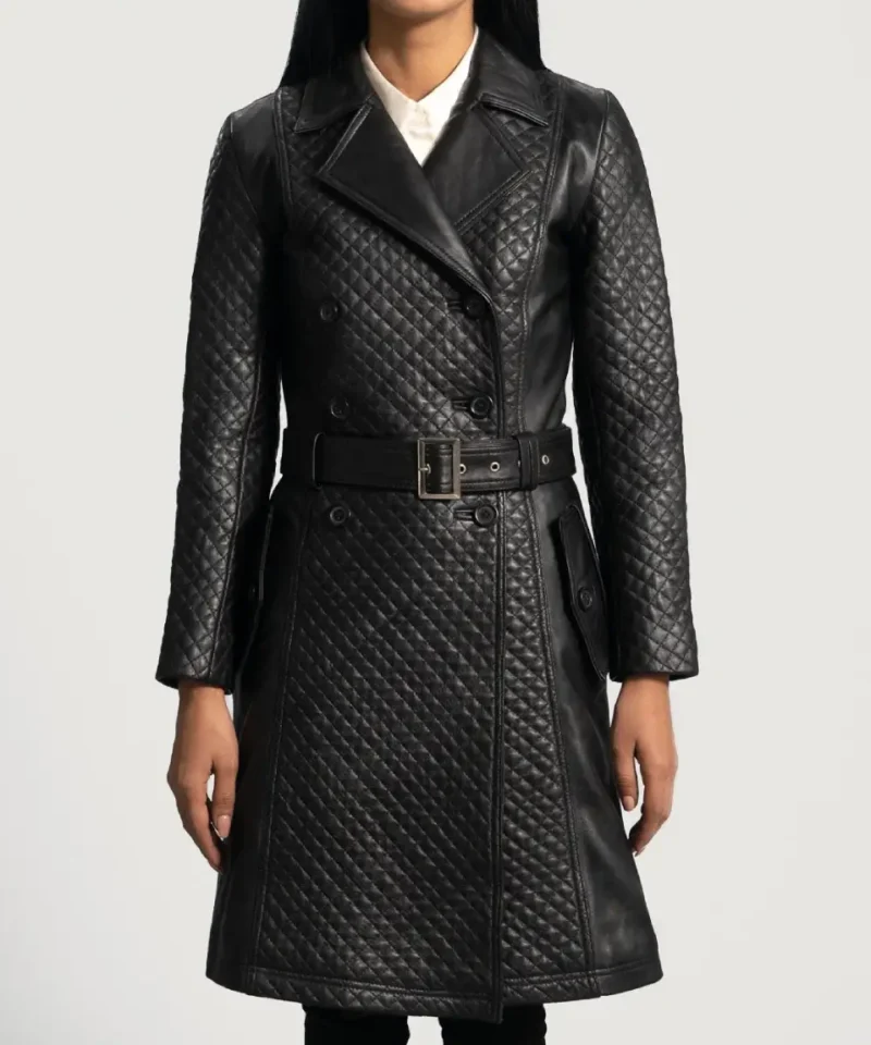 Women's Sweet Susan Black Leather Trench Coat