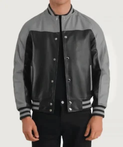 Men's Terrance Black & Grey Leather Varsity Jacket