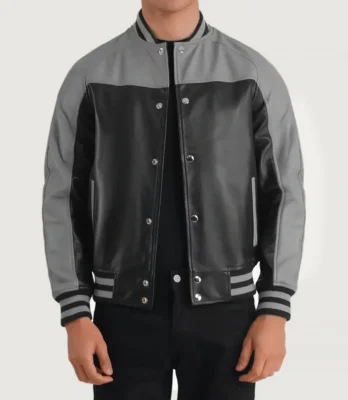 Men's Terrance Black & Grey Leather Varsity Jacket