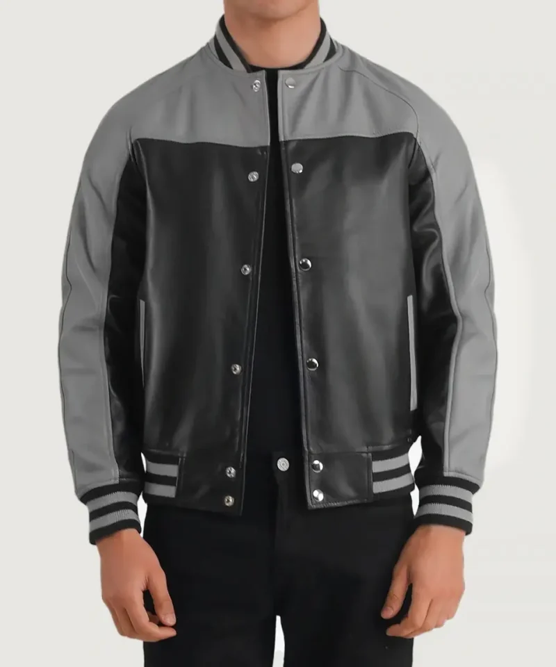 Men's Terrance Black & Grey Leather Varsity Jacket