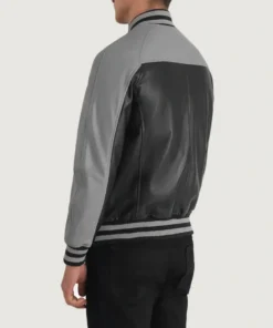 Men's Black & Grey Terrance Leather Varsity Jacket