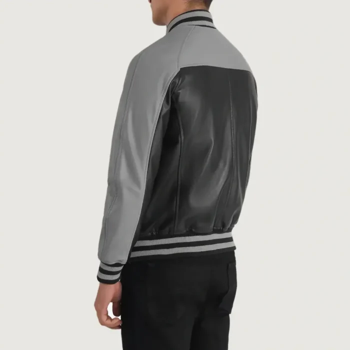 Men's Black & Grey Terrance Leather Varsity Jacket