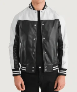 Men's Terrance Black & White Leather Varsity Jacket