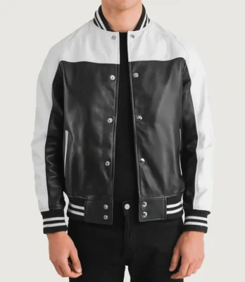 Men's Terrance Black & White Leather Varsity Jacket