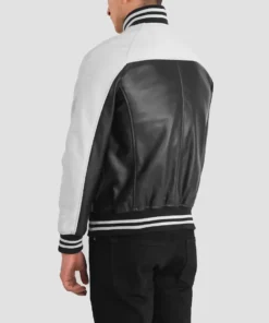 Men's Black & White Terrance Leather Varsity Jacket