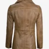 Women's Brown Three Button Camel Leather Blazer