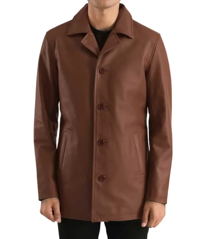 Men's Trench Brown Leather Coat