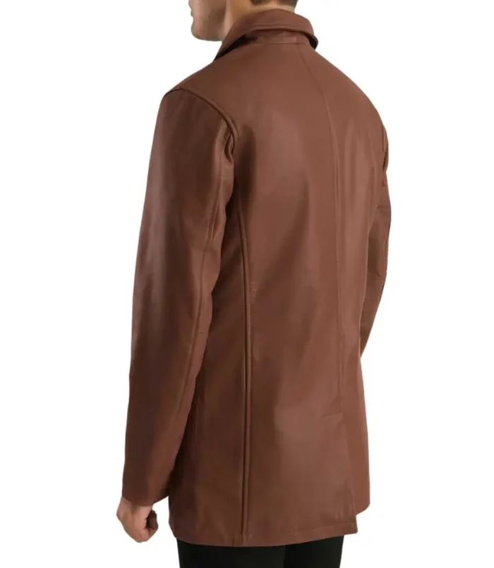 Men's Trench Brown Leather Coat