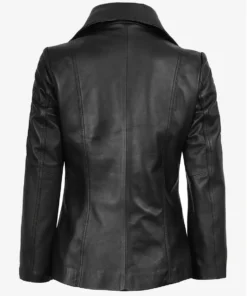 Women's Black Two Button Premium Leather Blazer