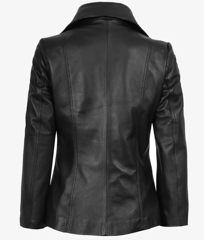Women's Black Two Button Premium Leather Blazer