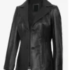 Women's Two Button Black Premium Leather Blazer