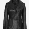 Women's Two Button Black Premium Leather Blazer
