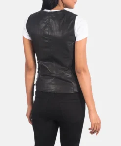 Women's Black Vanda Leather Biker Vest