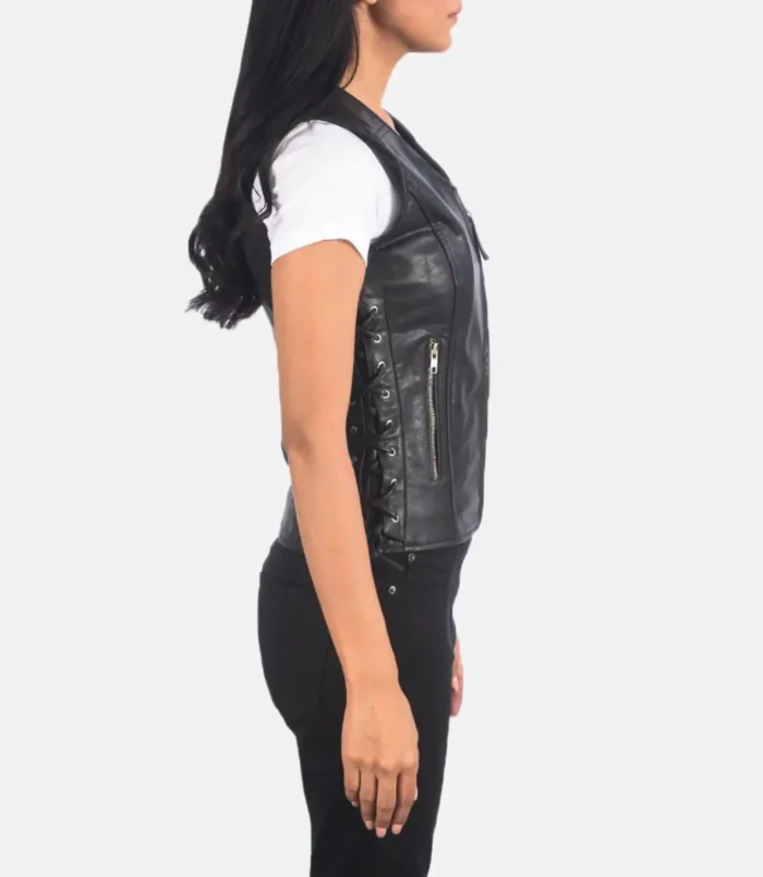 Women's Black Vanda Leather Biker Vest