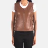 Women's Vanda Brown Leather Biker Vest