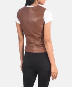 Women's Vanda Brown Leather Biker Vest