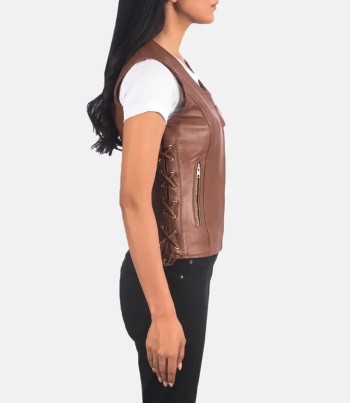 Women's Vanda Brown Leather Biker Vest