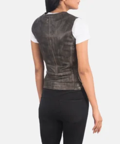 Women's Vanda Distressed Brown Leather Biker Vest