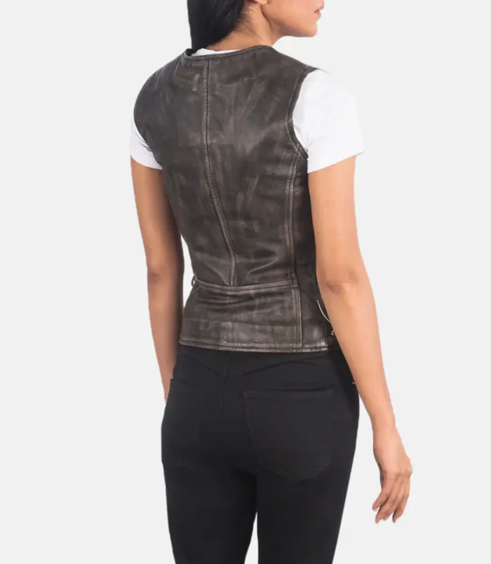 Women's Vanda Distressed Brown Leather Biker Vest