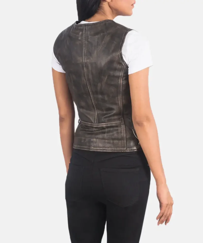 Women's Vanda Distressed Brown Leather Biker Vest