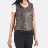 Women's Vanda Distressed Brown Leather Biker Vest