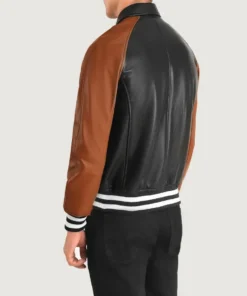 Men's Black & Brown Walton Leather Varsity Jacket