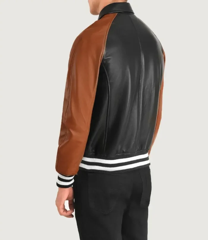 Men's Black & Brown Walton Leather Varsity Jacket