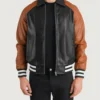 Men's Walton Black & Brown Leather Varsity Jacket
