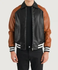 Men's Walton Black & Brown Leather Varsity Jacket