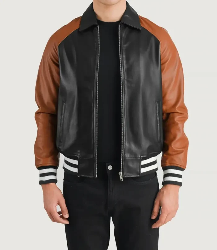 Men's Walton Black & Brown Leather Varsity Jacket