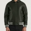 Men's Walton Green Leather Varsity Jacket