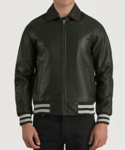 Men's Walton Green Leather Varsity Jacket