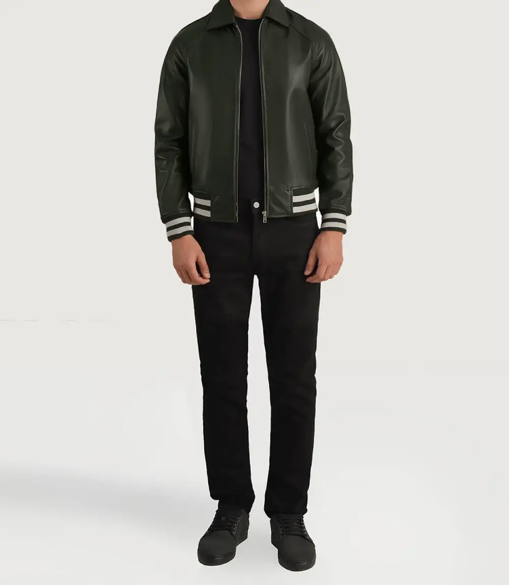 Men's Walton Green Leather Varsity Jacket