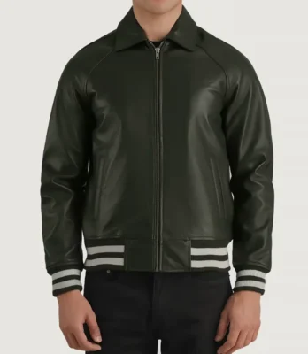 Men's Walton Green Leather Varsity Jacket