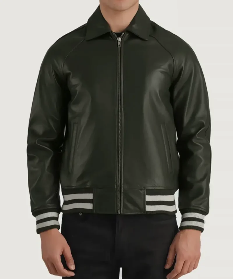Men's Walton Green Leather Varsity Jacket