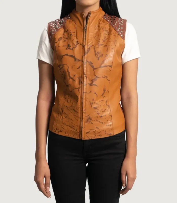 Women's Westina Tan Dye Leather Vest