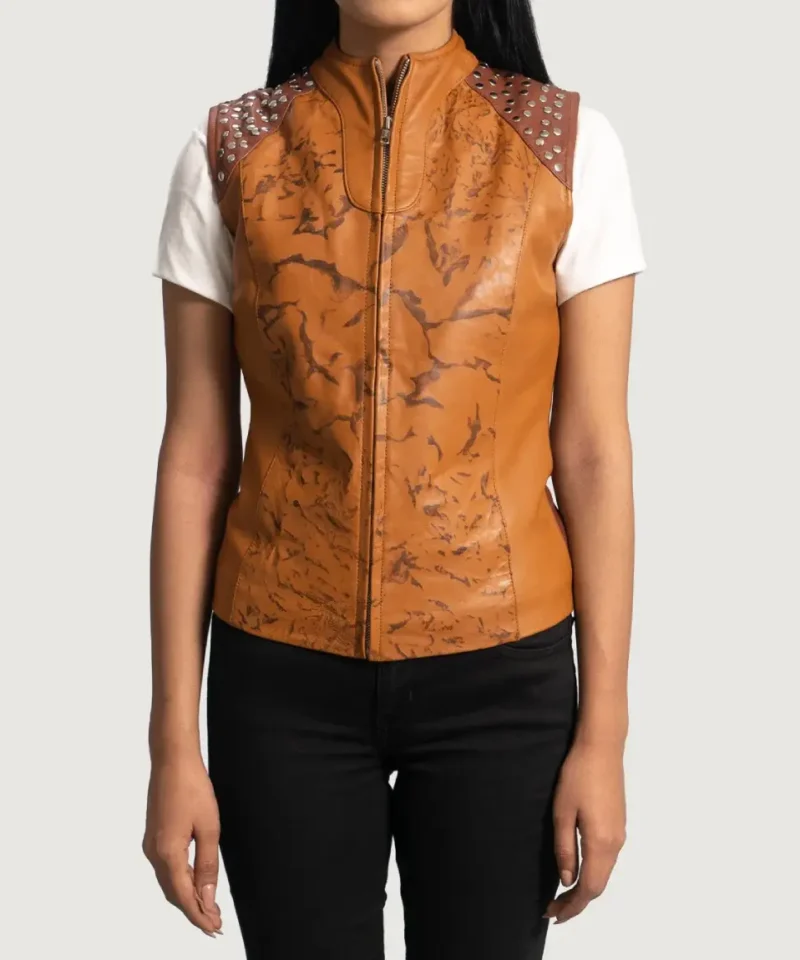 Women's Westina Tan Dye Leather Vest