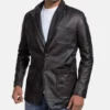Men's Wine Black Leather Blazer