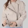 Women's Zenda Cream Biker Leather Jacket