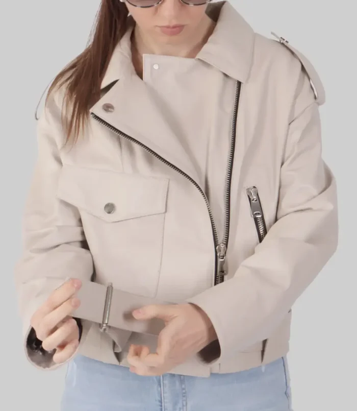 Women's Zenda Cream Biker Leather Jacket