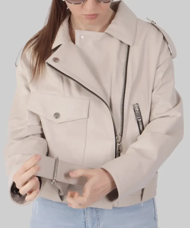Women's Zenda Cream Biker Leather Jacket
