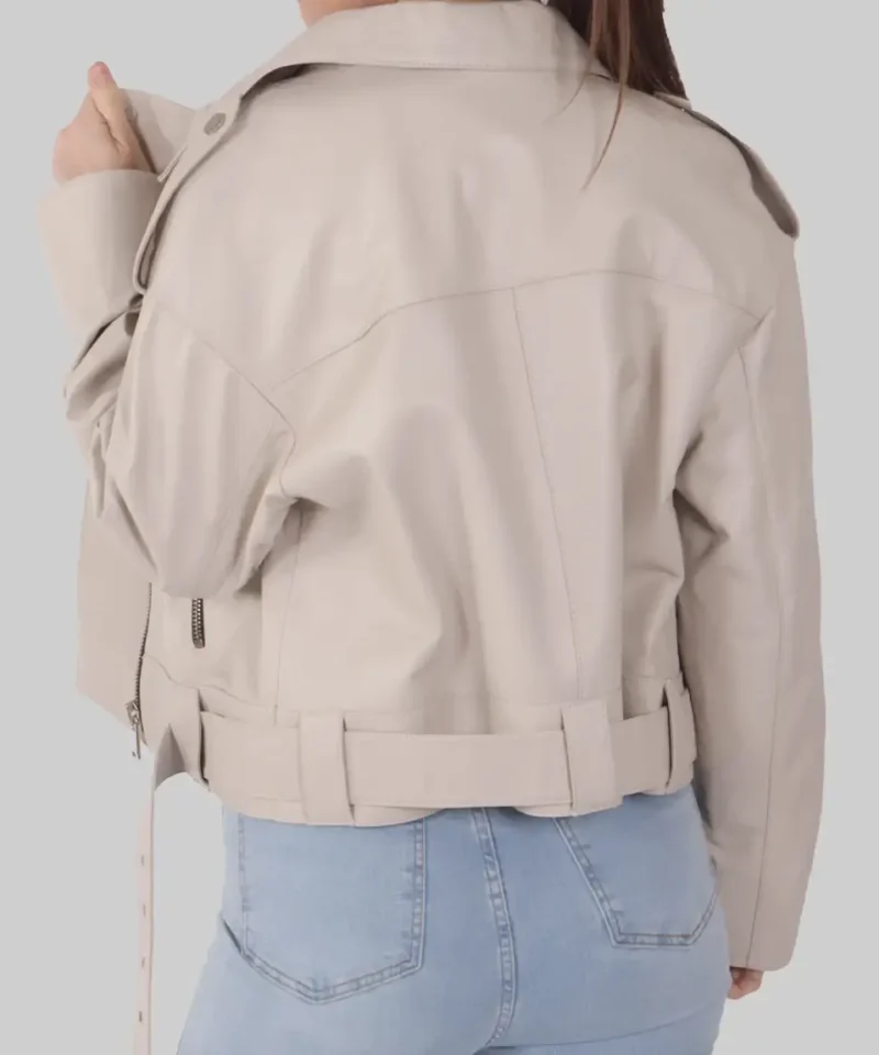 Women's Zenda Cream Biker Leather Jacket