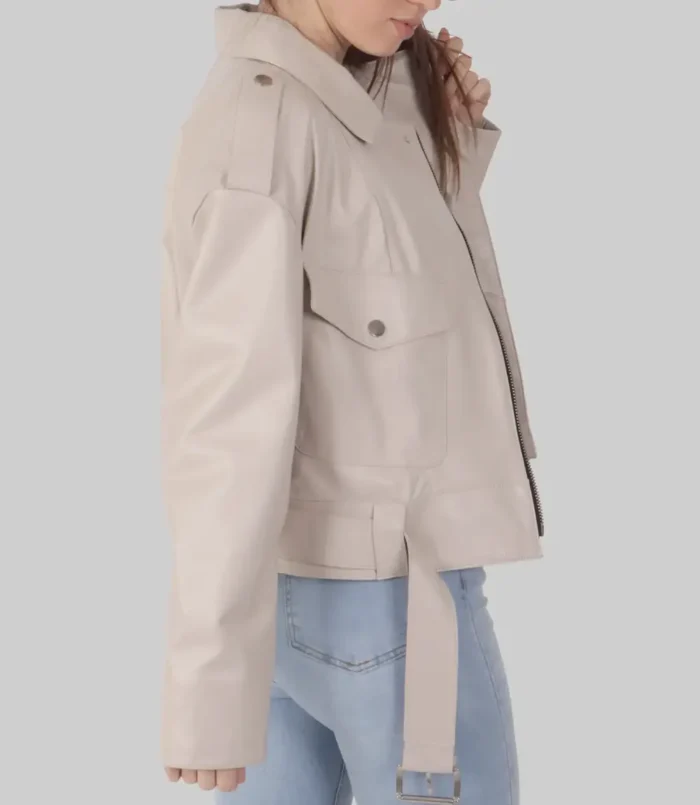 Women's Zenda Cream Biker Leather Jacket