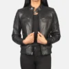 Women's Zenna Black Leather Bomber Jacket