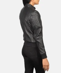 Women's Black Zenna Leather Bomber Jacket